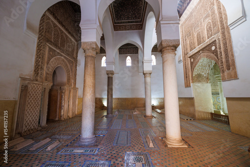 Interior views of the ornate architectural detail of the Saadian Tombs in Marrakech  west Morocco