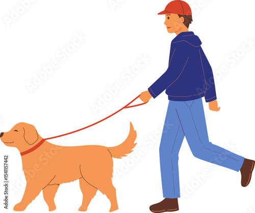 Man Walking with Golden Retriever Dog

