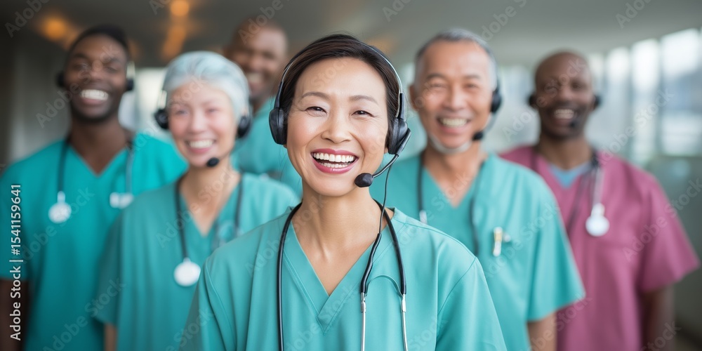 Telemedicine Careers concept. Healthcare professionals smiling in a modern setting. Telemedicine Careers concept. Healthcare professionals smiling in a modern setting.