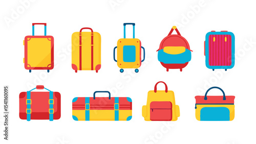Illustration of various types of luggage including suitcases backpacks and duffel bags for travel needs