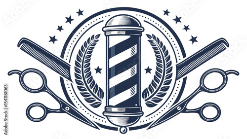 Vintage Barber Pole Emblem – Circular Barbershop Logo Vector