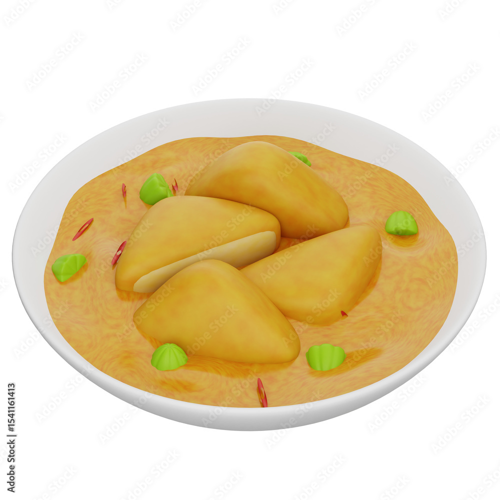 3D illustration of sambal pecel, an Indonesian dish with tofu and vegetables served with a flavorful spicy sauce, perfect for food visuals. 3D illustration of sambal pecel, an Indonesian dish with tofu and vegetables served with a flavorful spicy sauce, perfect for food visuals.