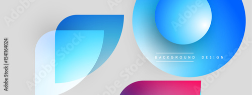 Abstract shapes overlap, creating vibrant gradients. Light background enhances colorful design elements. Modern aesthetic, simple composition.