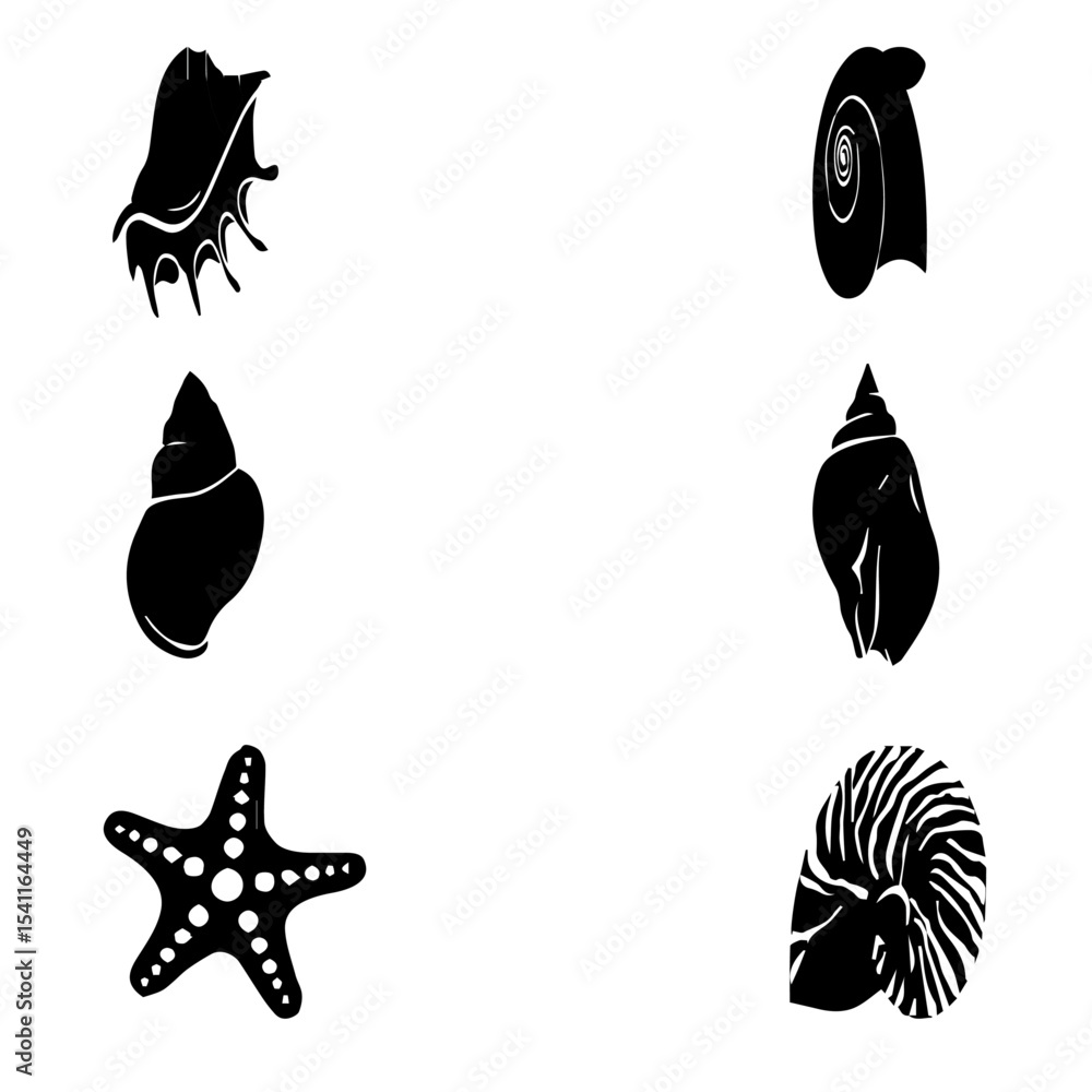 Obraz premium SEA SHELL SET OF 6 EDITABLE VECTOR
