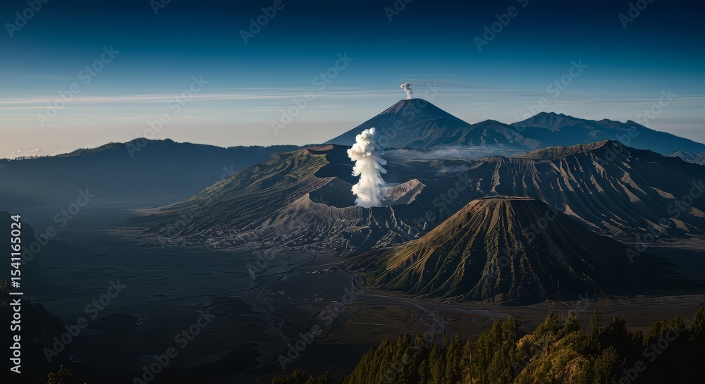 Fototapeta premium Volcano Eruption with Mountains Landscape