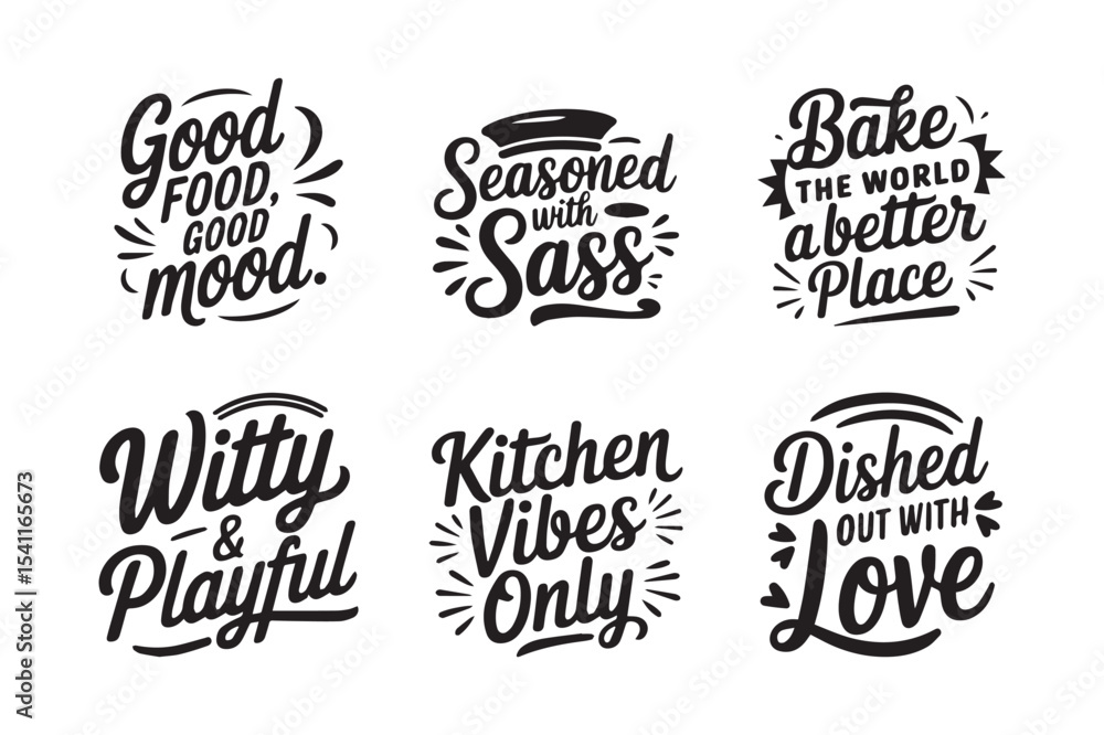 Fototapeta premium Kitchen Quote Typography Bundle – Fun Cooking and Baking Lettering Set