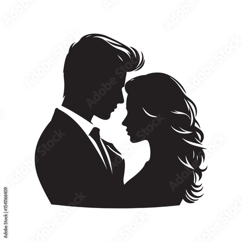 couple vector silhouette clip art logo design illustration. happy wedding, marriage ceremony, anniversary.