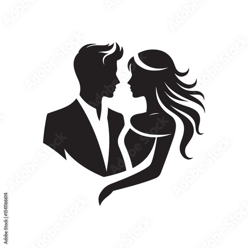 couple vector silhouette clip art logo design illustration. happy wedding, marriage ceremony, anniversary.