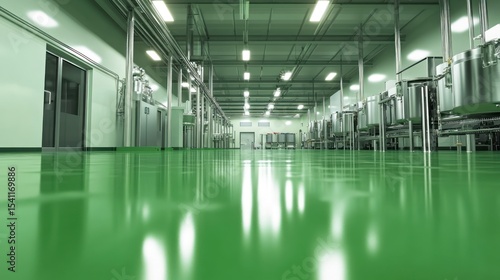 An impeccably maintained food processing facility with a gleaming epoxy floor