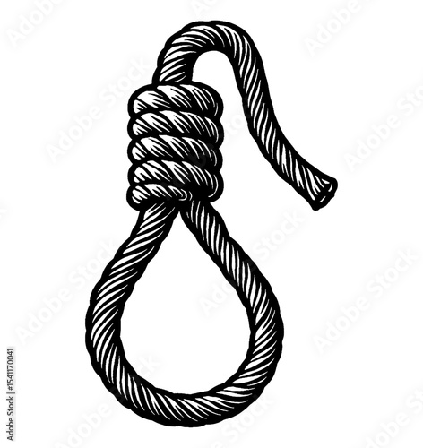 Hanging Noose Illustration in Black and White Showing Twisted Rope Detail