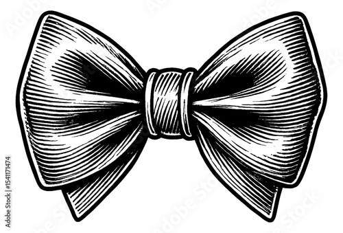 Detailed Engraved Illustration of a Formal Bow Tie isolated on White Background
