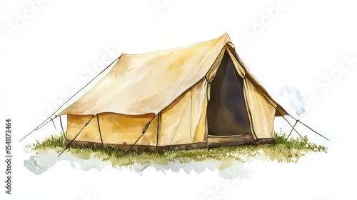 Watercolor illustration of a camping tent, ideal for logos
