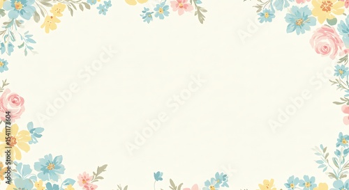 Floral watercolor frame with pastel flowers and leaves on a light background