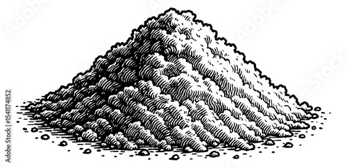 Detailed Engraving of a Large Pile of Powder or Grain, Black and White