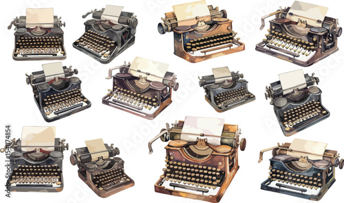 vintage typewriter watercolor clipart | vintage typewriter clipart for graphic resources