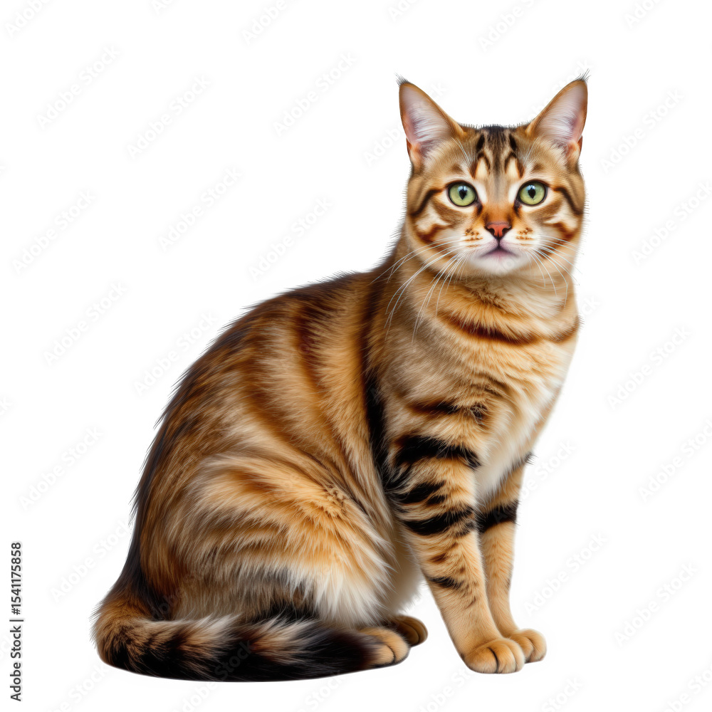 A striking Bengal cat with a beautifully patterned coat sits gracefully against a isolated background. A striking Bengal cat with a beautifully patterned coat sits gracefully against a isolated background.