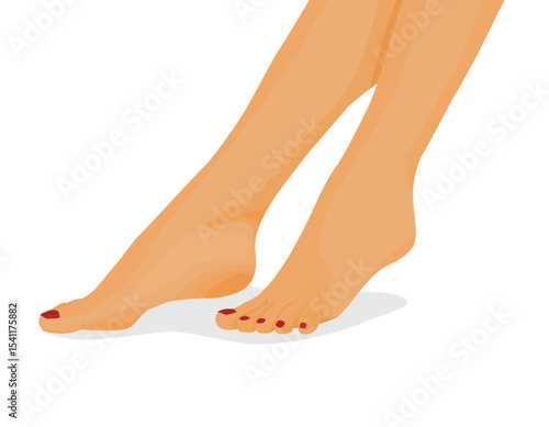 Woman bare feet and toes with smooth skin and red pedicure