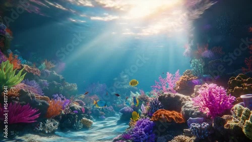 Wallpaper Mural Vibrant coral reef teeming with colorful fish, sunlit ocean scene Torontodigital.ca