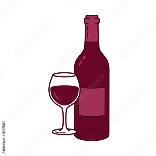 Elegant Red Wine Bottle and Glass:  Sophisticated Still Life, Rich Burgundy Hues,  Perfect for Wine Lists or Restaurant Menus.