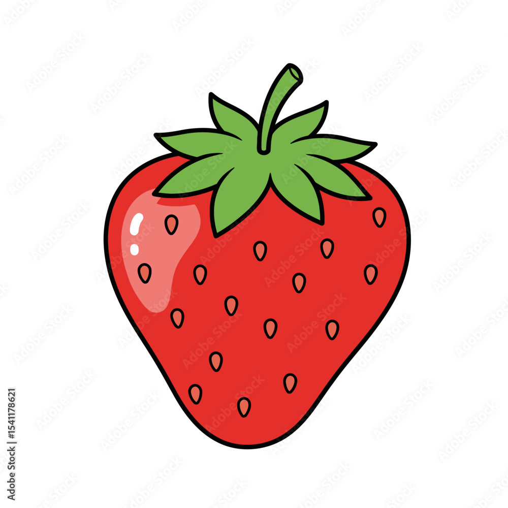 Fototapeta premium Vibrant Cartoon Strawberry Illustration: Perfect for Food Blogs, Packaging, and Children's Products.