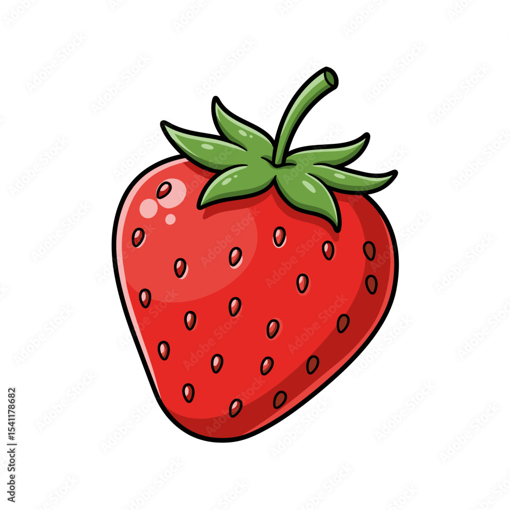Fototapeta premium Vibrant Cartoon Strawberry Illustration: Perfect for Food Blogs, Packaging, and Children's Products.