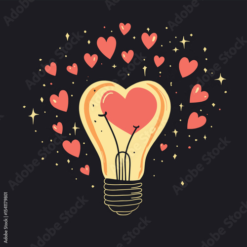 Bright burning light bulb with love concept
