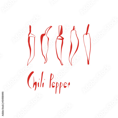 Minimal red chili pepper set with handwritten text and abstract shapes for spicy food packaging or kitchen design