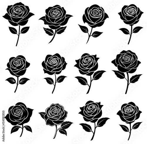 Wallpaper Mural Set Of Rose vector, Rose shape, Rose silhouette, Rose Clipart Rose Files, cutting, Rose flower silhouette, flowers, Black rose silhouette vector illustration Torontodigital.ca