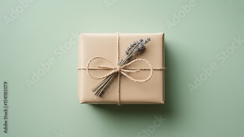 Kraft paper gift box with lavender and twine
