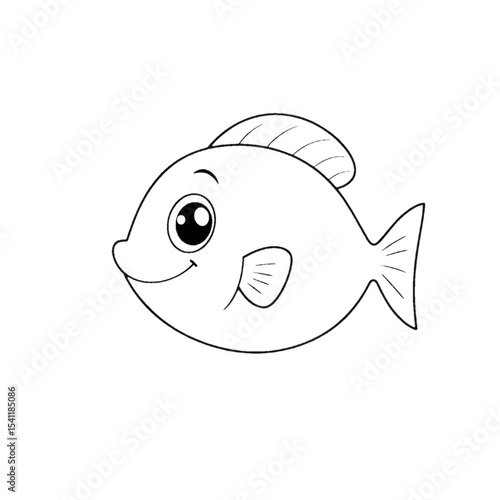 Smiling Fish Cartoon Sketch — Easy Outline Drawing for Children’s Coloring Pages