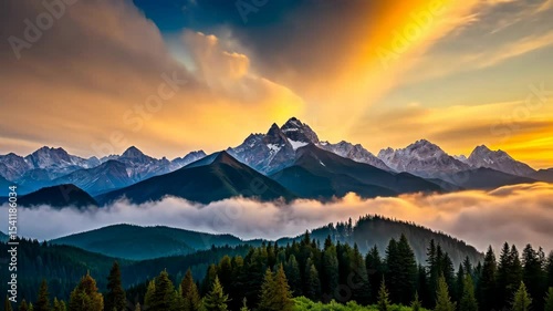 Majestic Mountain Peaks at Golden Hour A Breathtaking Timelapse of Nature's Beauty