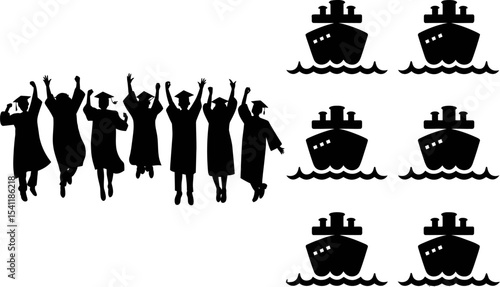 Graduation cruise celebration vector design template for t shirt and poster silhouette graphics art editable stock vector illustration