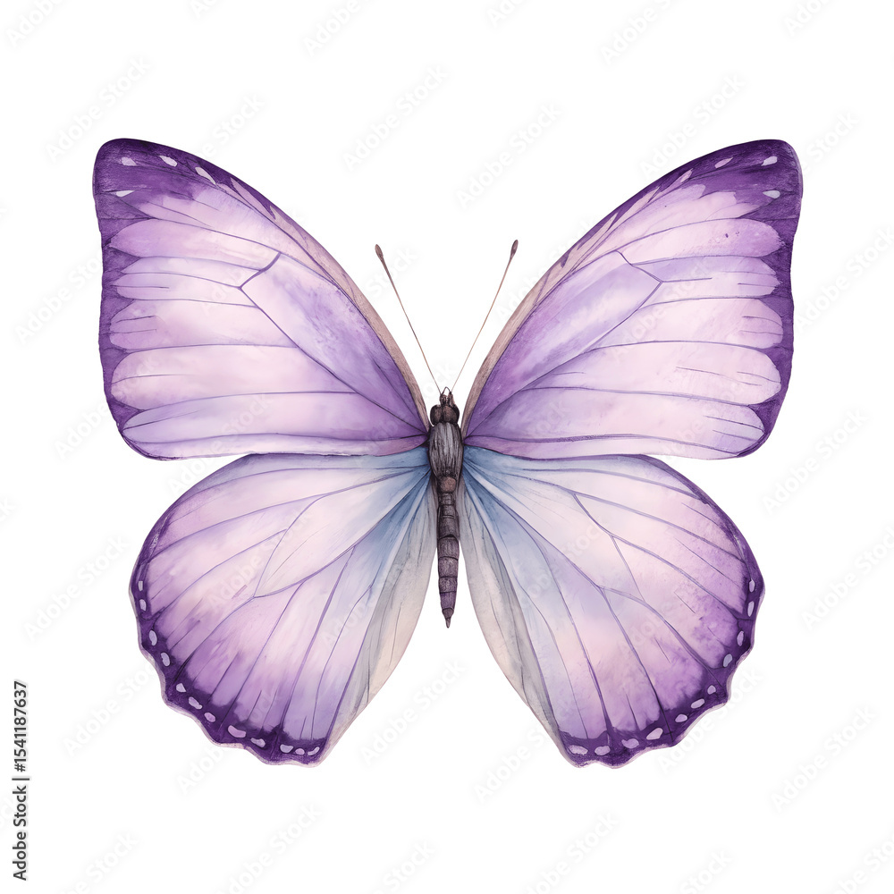Obraz premium Watercolor butterfly with purple wings isolated on transparent background