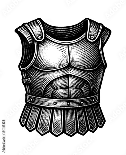 Detailed Engraving Illustration of Roman Armor with Visible Hatching and Fine Lines