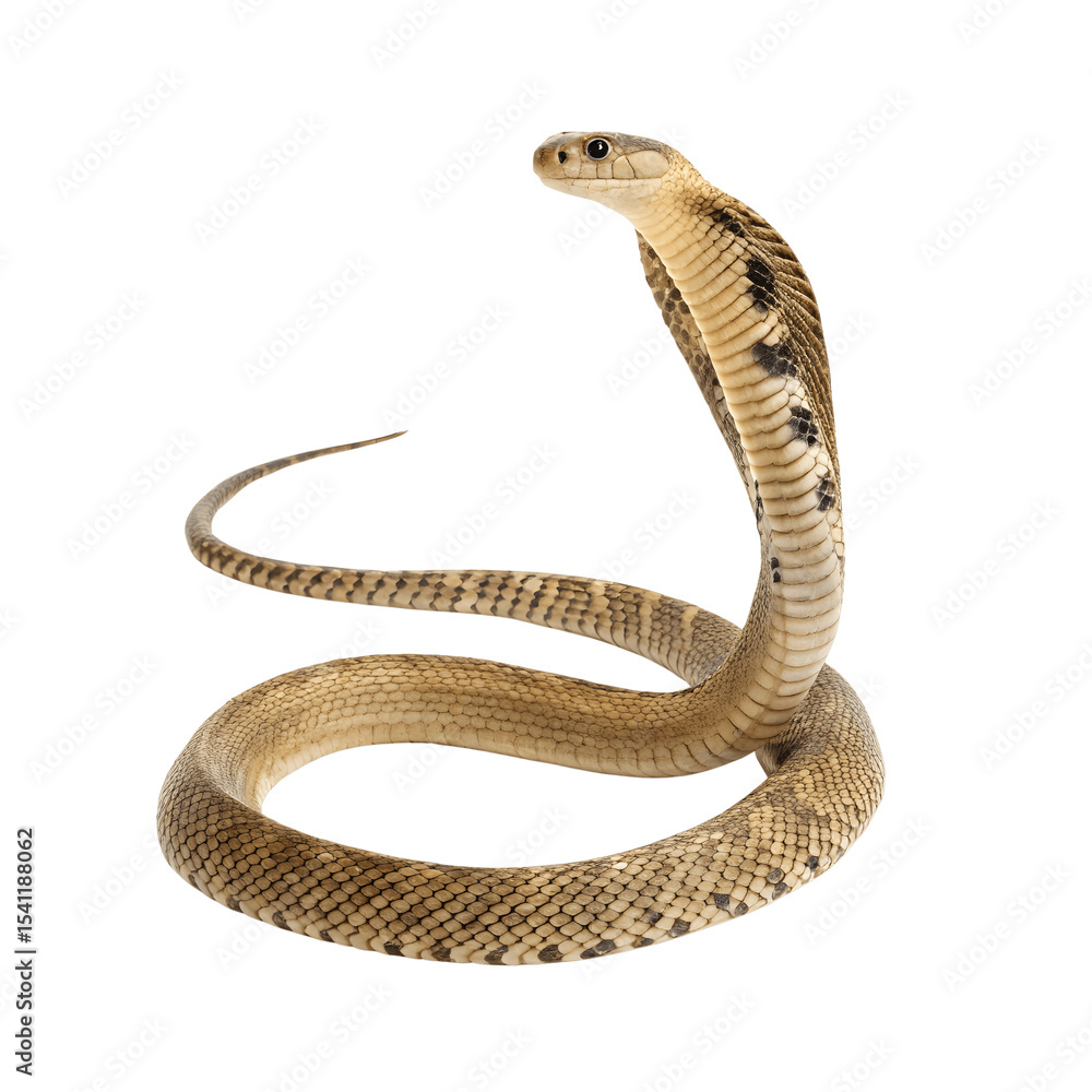 Fototapeta premium Cobra snake with hood raised isolated on transparent background
