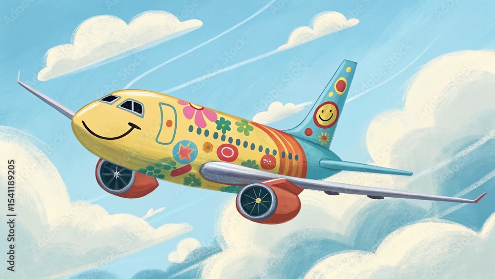 Obraz premium Commercial aircraft flying high in the sky over white clouds