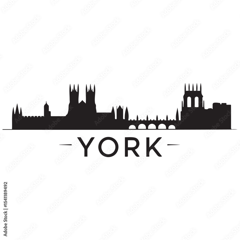 Fototapeta premium York skyline and landmarks. Vector black silhouette. with white background