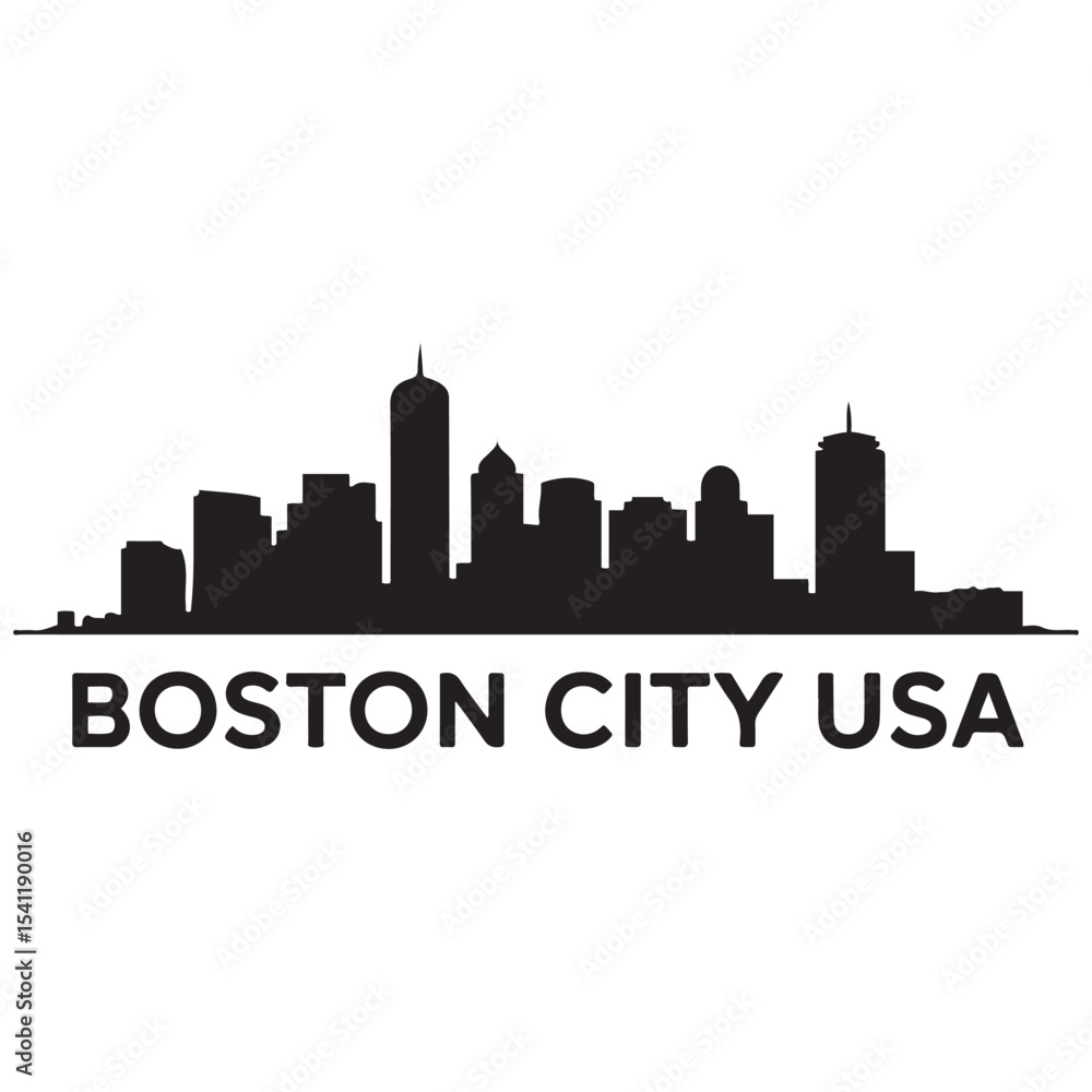 Fototapeta premium Boston city skyline horizontal banner. Boston city, USA. Vector template for your design. Vector black silhouette. with white background