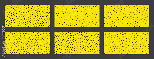Set of Seamless pattern with Small Dashes. Various dots and doodle lines. Repeated black spots on yellow background. Simple Vector Illustration.