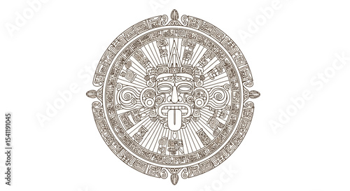 Intricate Mayan Calendar Stone Design with Deity Mask