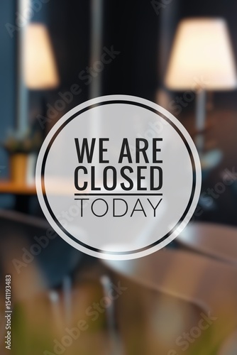 We are closed word concept on a blurred café background