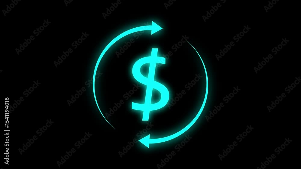 Dollar symbol and rotating green arrows, on black background. Currency value, exchange and economy concept. Dollar symbol and rotating green arrows, on black background. Currency value, exchange and economy concept.