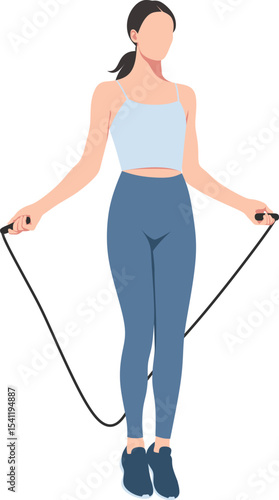 A young woman exercises jumping rope