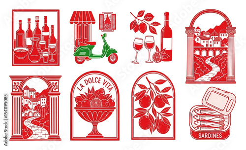 Italian Collection of illustrations featuring La Dolce Vita theme	