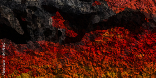 Lava Flows on active volcano aerial view