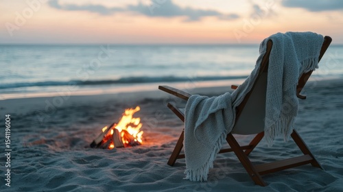 Serene Sunset Beach Bonfire: Relaxation by the Ocean