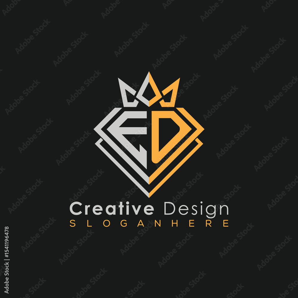 Fototapeta premium Luxury Letter Logo – Crown & Diamond Monogram for Creative Branding 