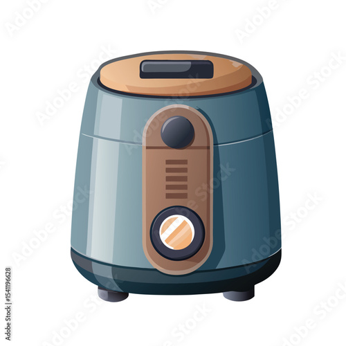 Modern digital illustration of a blue and brown electric rice cooker appliance on white background