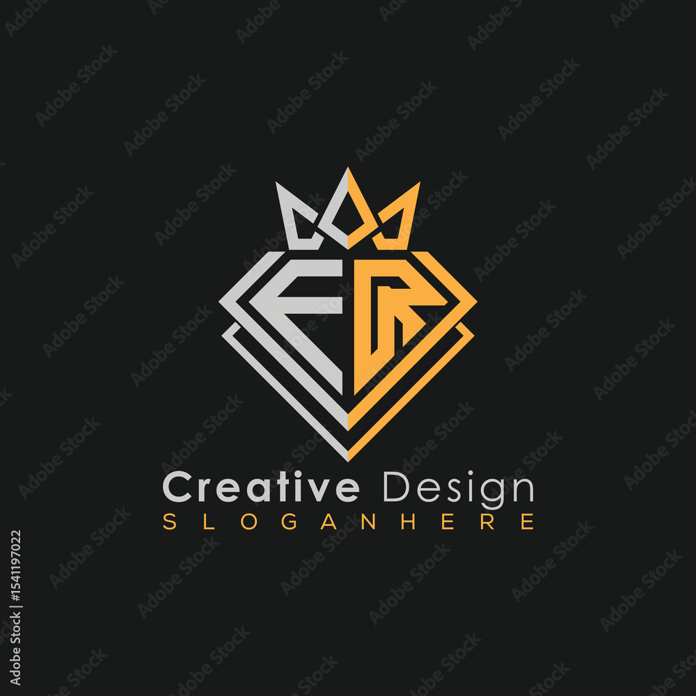 Fototapeta premium Luxury Letter Logo – Crown & Diamond Monogram for Creative Branding 