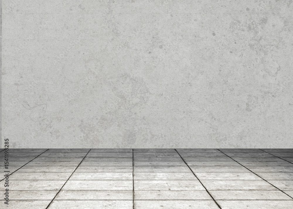 Fototapeta premium Empty room with concrete wall and tiled floor is being shown in flat design interior illustration